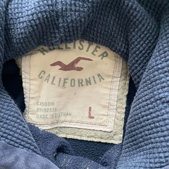 Vtg Hollister Mens Pullover Hoodie Y2k Spell Out Surfer Prep Distressed Sz L - Picture 5 of 9